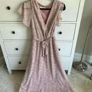 Pink floral flutter sleeve maxi dress